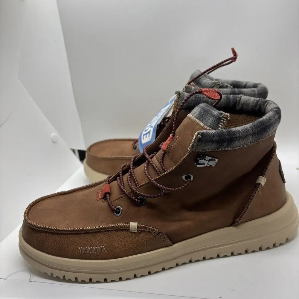 NWT Hey Dude Men's Bradley Classic Tumbled Cognac Brown Size 9 lightweight wool